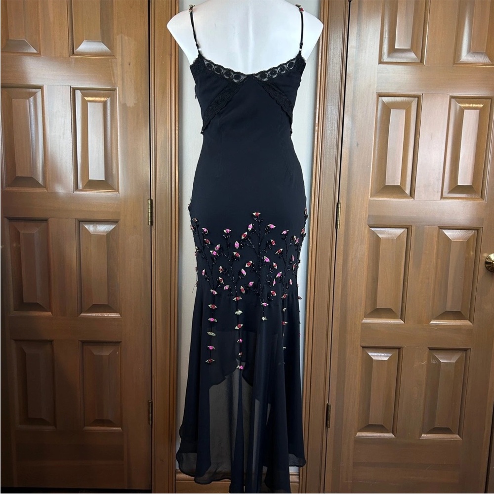 Vintage 90s Y2K 100% Silk Beaded Dress Rose Vintage Beaded Dress Silk Slip Dress - Picture 3 of 7